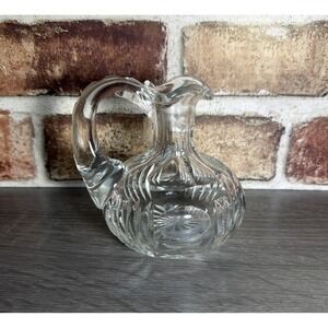 Vtg American Brilliant Cut Crystal Oil Vinegar Cruet Clear Glass Pitcher